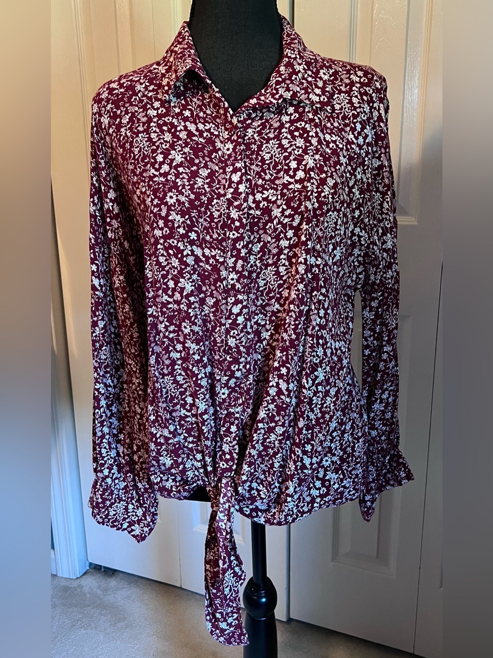 JODIFL Floral Tie-Front Button Down Shirt Size Large Romantic Boho Cottagecore - Picture 3 of 12